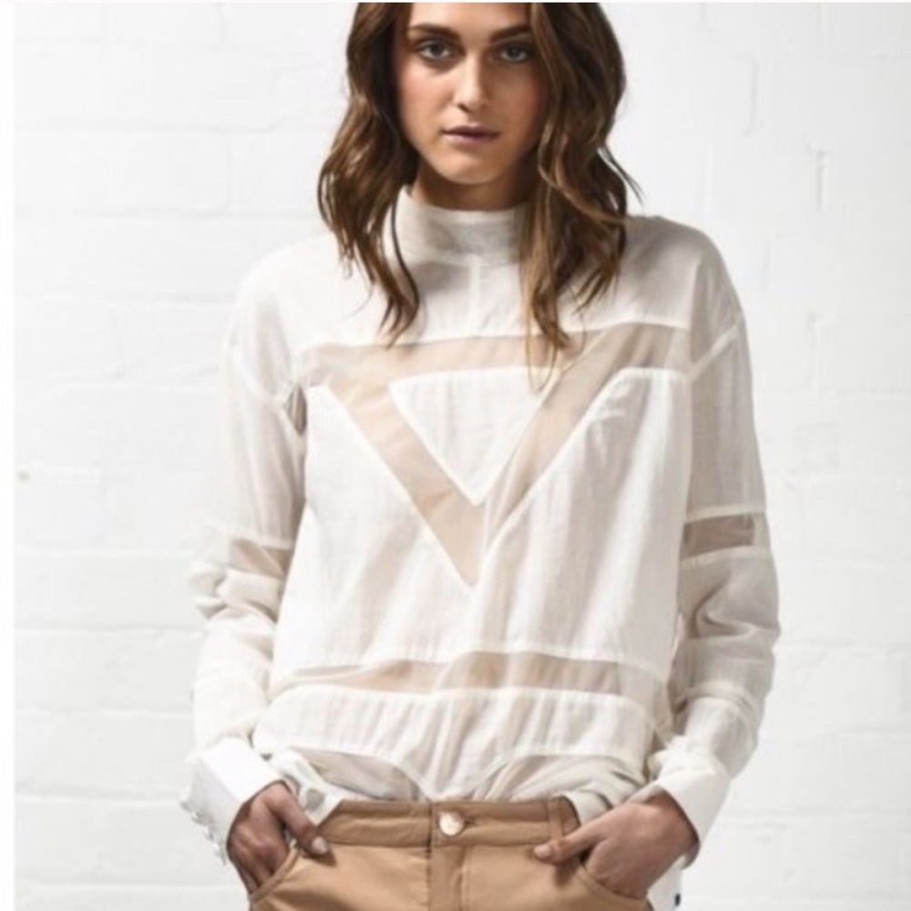 ONE TEASPOON white longsleeve mesh openback blouse